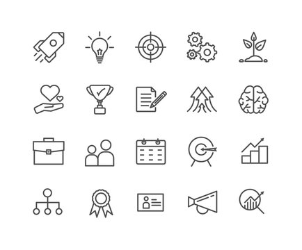 Simple Set of Start up vector thin line icons, Editable Stroke linear symbols.