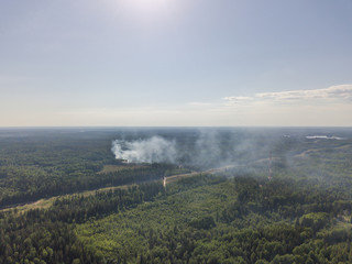 Fototapeta premium Aerial view of the system of lakes with islands 