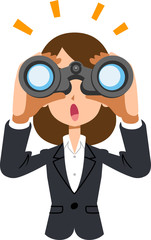 双眼鏡を覗き、何かに気がつく働く女性　ビジネスウーマン
