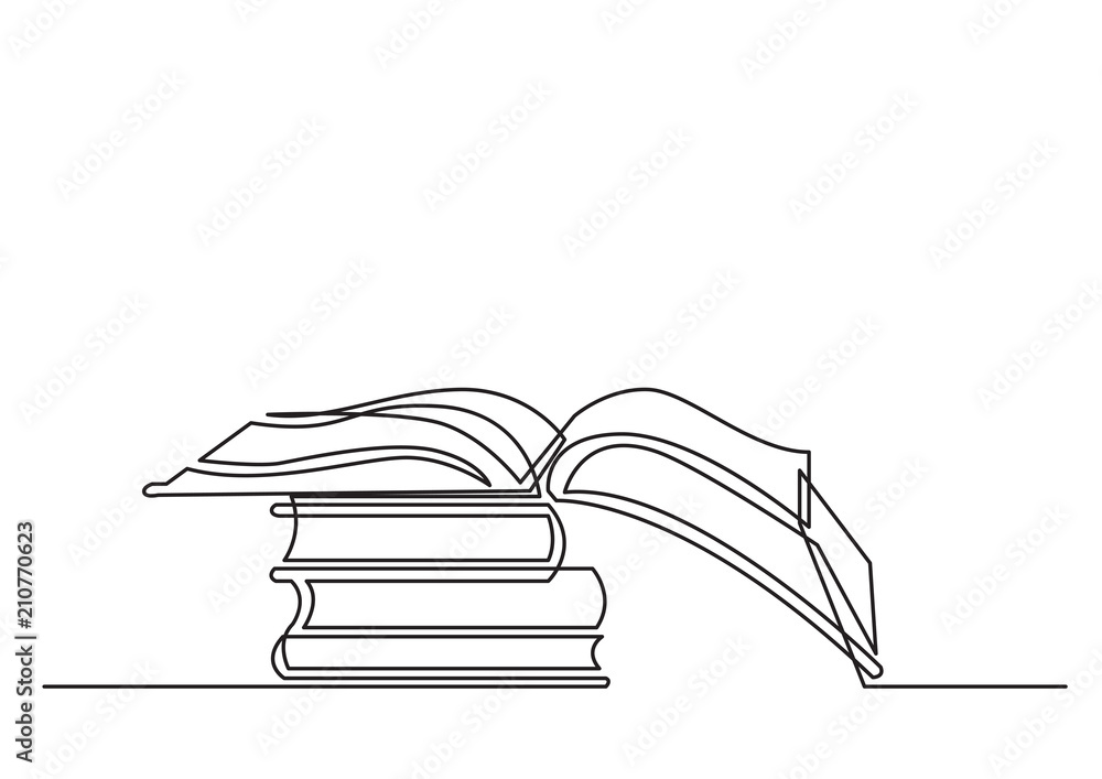 Wall mural continuous line drawing of books