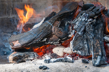 Close up of burning wood