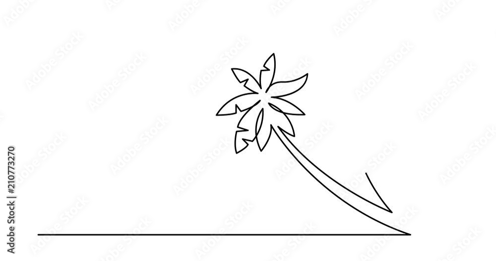 Poster animation of continuous line drawing of palm trees on beach