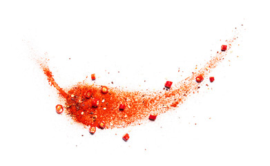 Chili powder forming a shape of a chili pepper - obrazy, fototapety, plakaty
