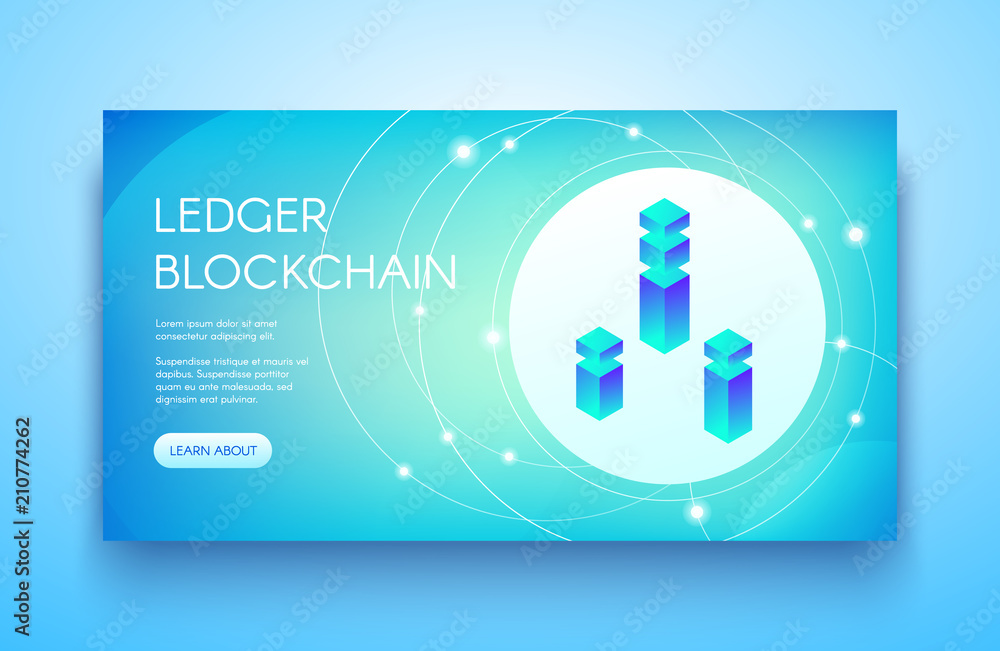 Poster ledger blockchain vector illustration for cryptocurrency or ico and api technology. digital communic