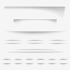 Paper shadows effect vector illustration or realistic white page borders for web site design or background texture and seamless elements