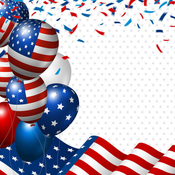 American flag and balloon with copy space banner USA 4th of july independence day vector illustration