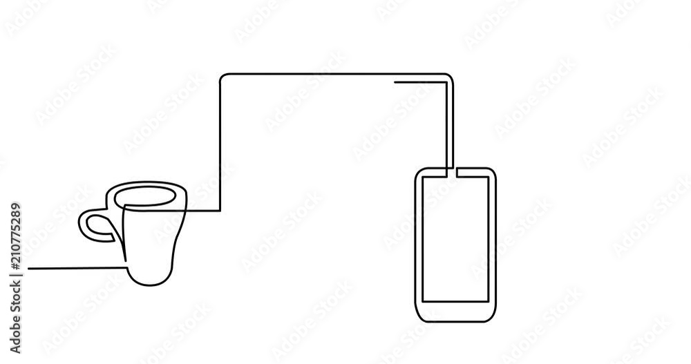 Aufkleber animation of continuous line drawing of laptop computer mobile phone