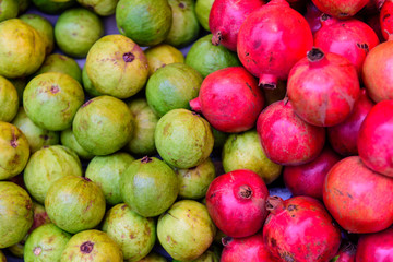 Exotic fruits guava and pomegranate