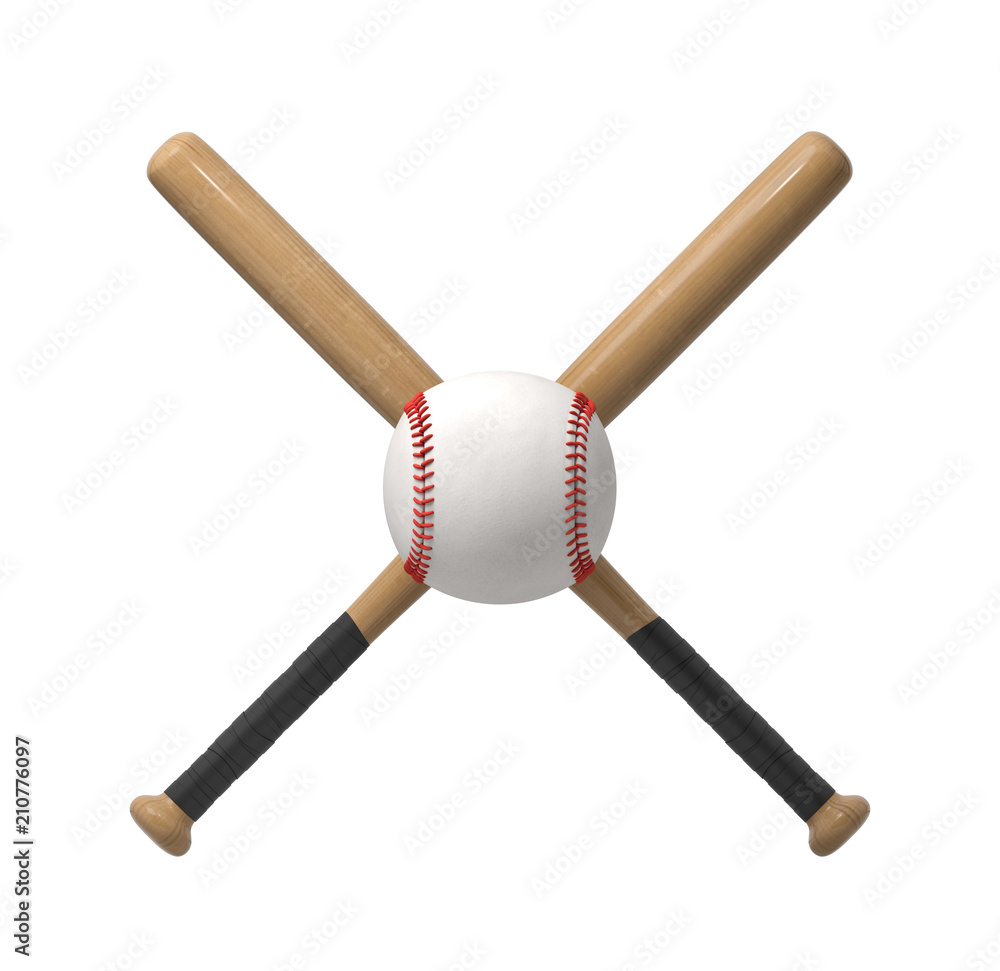 Poster 3d rendering of a huge white baseball with red stitches right in the middle of the cross made by two