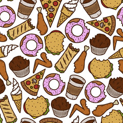 Seamless fast food pattern. Vector fast food pattern.