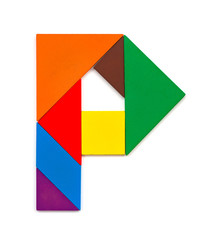tangram shaped like a letter P on white background