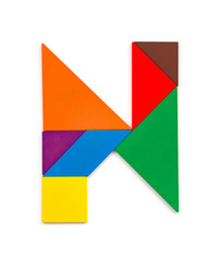 tangram shaped like a letter N on white background