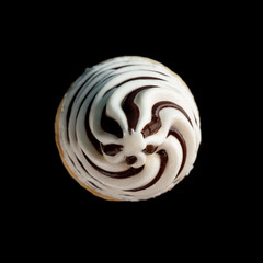 top view ice cream cone on a black background close up