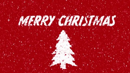 Snow Graffiti on red background snow falling to form a Merry Christmas message with Christmas tree animation - Powered by Adobe