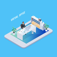 Isometric concept virtual office.