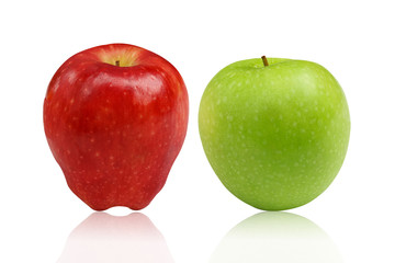 Red apple and green apple isolated on white background