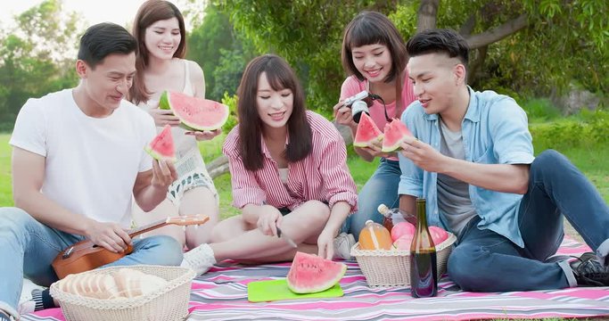 friends happy at a picnic