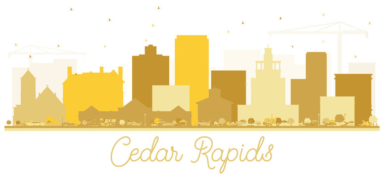 Cedar Rapids Iowa skyline Golden silhouette.