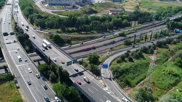 Aerial shot of a busy highway in Rome, 