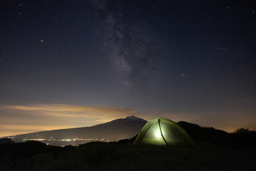 Fototapeta na wymiar Starry Night On Etna Mount, Sicily