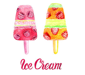 popsicle. Sundae. Watercolor illustration.