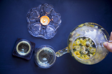 Blooming, Flowering Tea in Glass Teapot