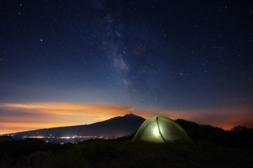 Fototapeta na wymiar Starry Night On Etna Mount, Sicily