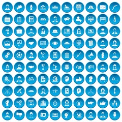 100 team work icons set in blue circle isolated on white vector illustration
