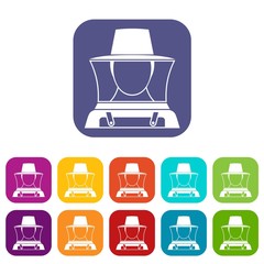 Beekeeper icons set vector illustration in flat style in colors red, blue, green, and other
