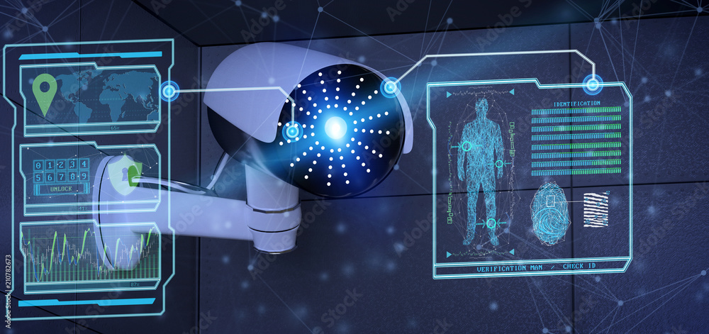 Poster recognition and detection software on a security camera system - 3d rendering