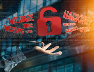 Cyber attack concept on a technology interface