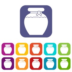 Honey icons set vector illustration in flat style in colors red, blue, green, and other