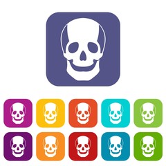  Skull icons set vector illustration in flat style in colors red, blue, green, and other