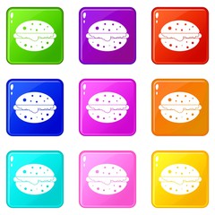 Burger icons of 9 color set isolated vector illustration