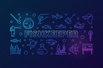 Fishkeeper vector colored horizontal banner in thin line style