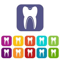 Tooth icons set vector illustration in flat style in colors red, blue, green, and other
