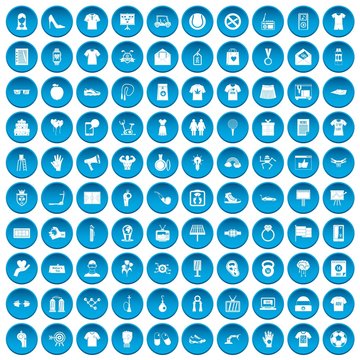 100 t-shirt icons set in blue circle isolated on white vector illustration