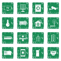 Smart home house icons set in grunge style green isolated vector illustration