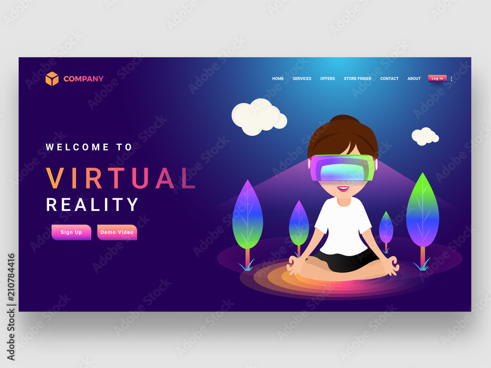 Sticker virtual reality concept with a girl interacting with an virtual or imaginary world while meditating 