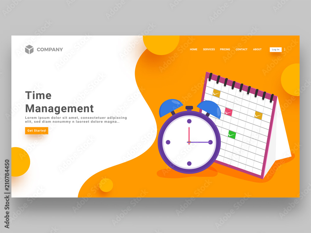 Aufkleber hero banner or web template design, time management concept with marking of completed task within ti