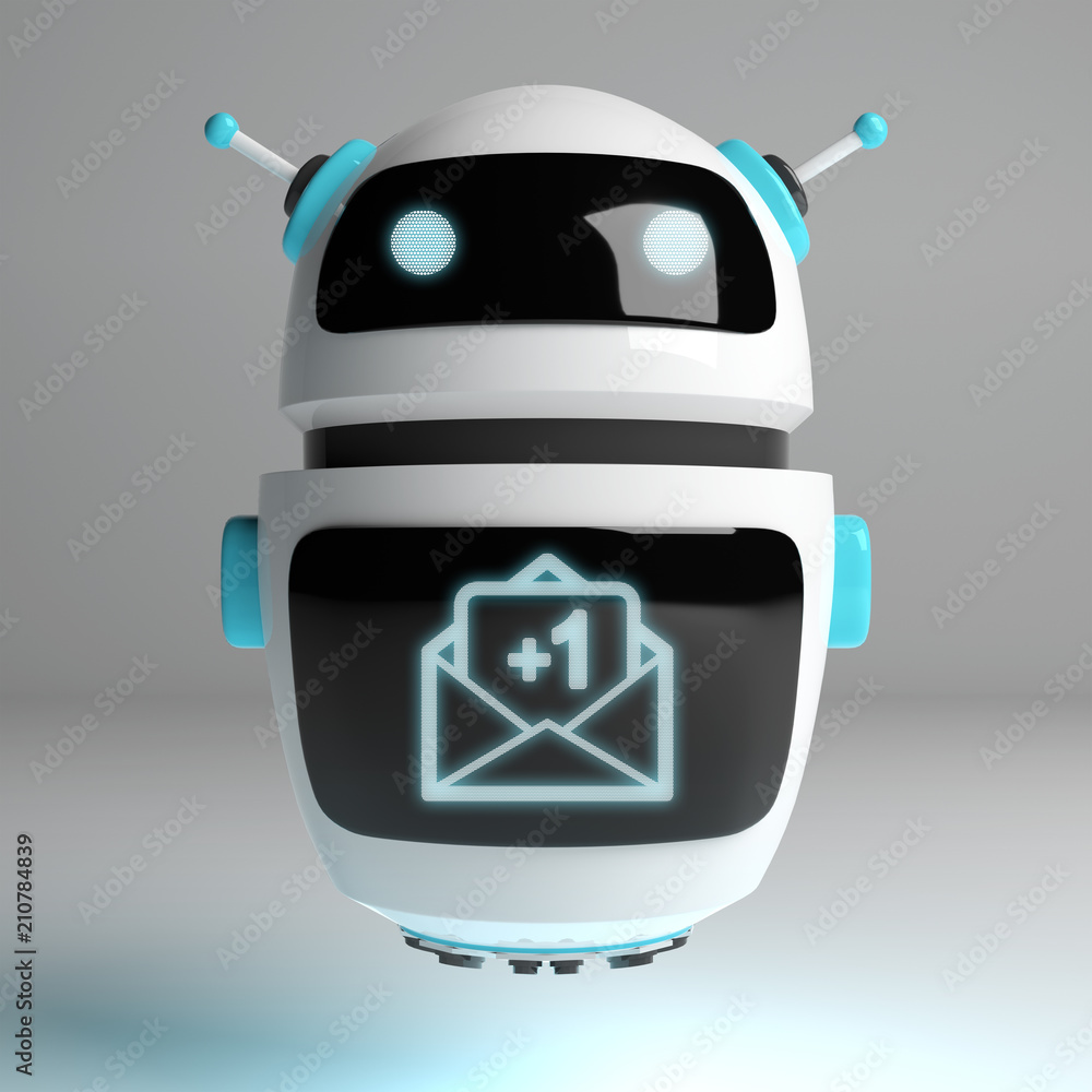 Poster Futuristic digital robot receiving emails 3D rendering