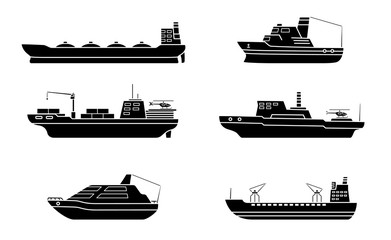 Obraz premium Set of scientific exploration ships. Sea research transportation vehicle. Ocean ship.