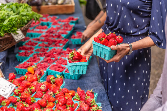 Fresh Strawberries At Farmers Market