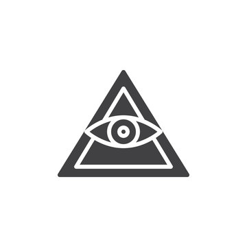 All seeing eye pyramid vector icon. filled flat sign for mobile concept and web design. Mason Pyramid eye simple solid icon. Freemason and spiritual symbol, logo illustration. Vector graphics