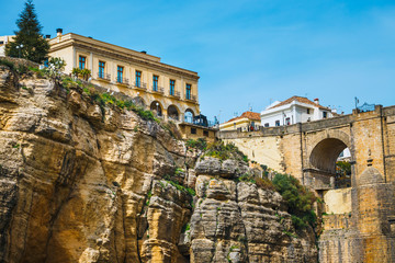 landscape with the Tajo Gorge and stone bridge, Ronda, Spain