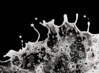 White bubble foam splash on black background,stop motion photo object design