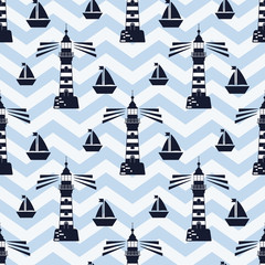 Lighthouse pattern. Seamless vector illustration of flat design. Vintage style