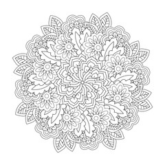 Fototapeta premium Round element for coloring book. Black and white floral pattern. Mandala.
