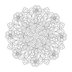 Fototapeta premium Round element for coloring book. Black and white floral pattern. Mandala.
