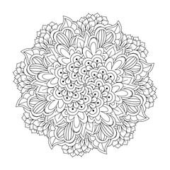 Round element for coloring book. Black and white floral pattern. Mandala.